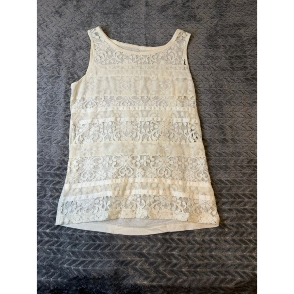 Ann Taylor LOFT Cream Ivory Floral Lace Overlay Sleeveless Tank Top Small   0079